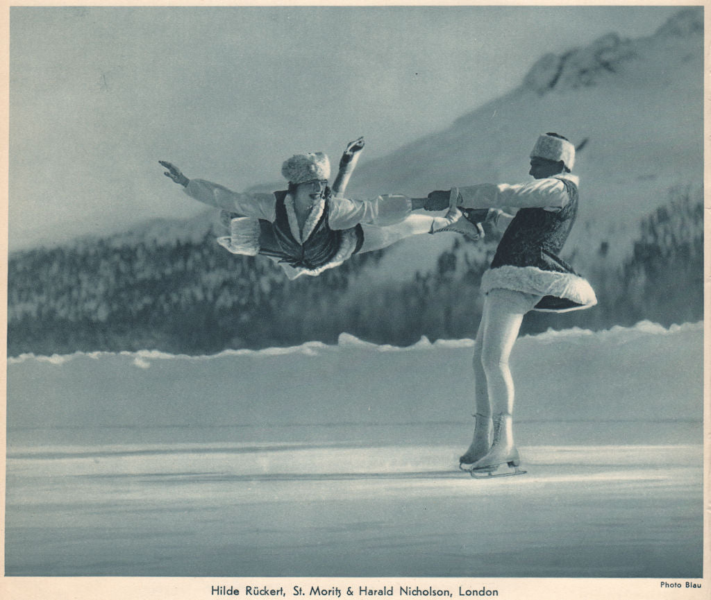ICE FIGURE SKATING. Hilde Rückert & Harald Nicholson 1935 old vintage print